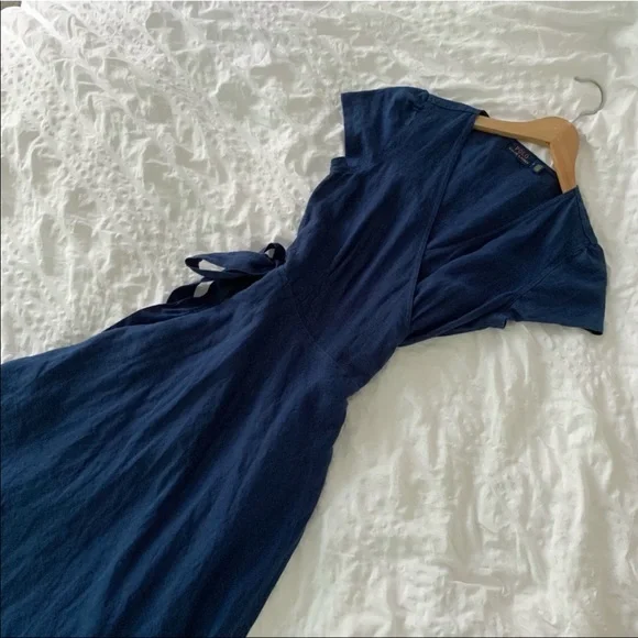 New Ralph Lauren Maxi Linen Navy Long Dress - Picture 2 of 16